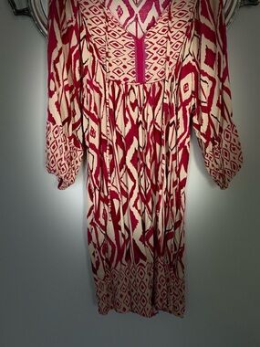 Pink and Cream Patterned Boho Midi Dress